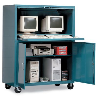 Edsal Extra-Wide Mobile Computer Workstation - 50X24x64" - Deluxe, Enclosed Top - Blue