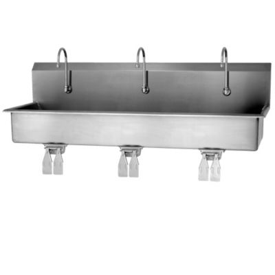 Columbia Products Wall Mount Multi Faucet Sinks - 60X20x18" - 3 Faucets - Pedal