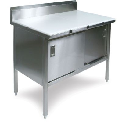 John Boos Poly Top Enclosed Workbench With Sliding Doors - 120X30" Top - With 6"H Backsplash