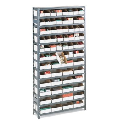 Steel Shelving With Corrugated Bins - 36X18x75" - (48) White Finish Bins - Gray