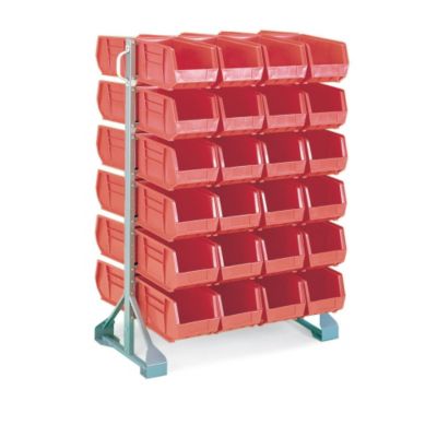 Akro-Mils Two-Sided Rail System Bin Rack - 36X20x53" - (192) 4-1/8 X5-3/8 X3" Bins - Red - Gray