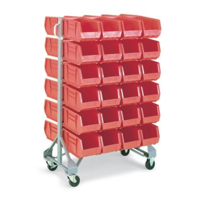 Akro-Mils Two-Sided Rail System Bin Rack - 36X20x58" - (48) 8-1/4 X14-3/4 X7" Bins - Red - Gray