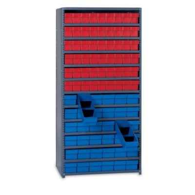 Storage Shelving With Quantum Euro Drawers - 36X18x75" - (90) Bins - (36) 5-9/16 X17-5/8 X4-5/8 , (54) 3-3/4X17-5/8 X4-5/8" - Red - Gray