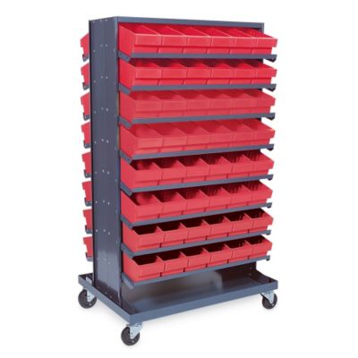 Quantum Euro Drawer Mobile Pick Rack - 36X24x64" - (96) 5-9/16 X11-5/8 X4-5/8" Bins - Red - Gray