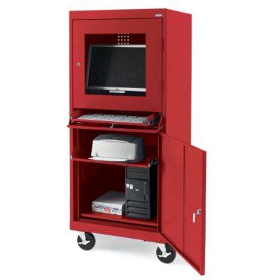 Atlantic Metal Economical Mobile Computer Cabinet - 26X24x64" - Adjustable Slide-Out Shelf - Red