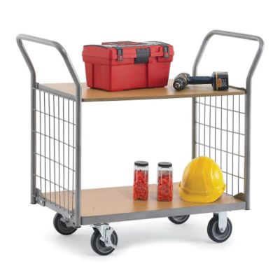 Relius Solutions Wood/Steel Utility Carts With 4X2" Mesh Sides - 33.5"Wx19.7"D Shelf - 2 Shelves