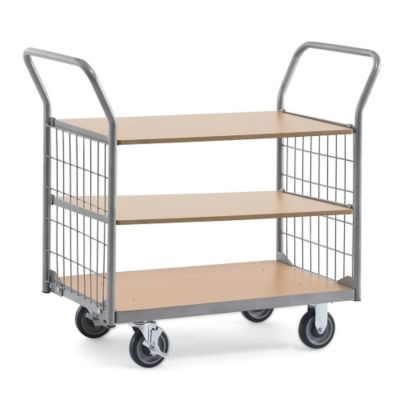 Relius Solutions Wood/Steel Utility Carts With 4X2" Mesh Sides - 39.4"Wx27.6"D Shelf - 3 Shelves