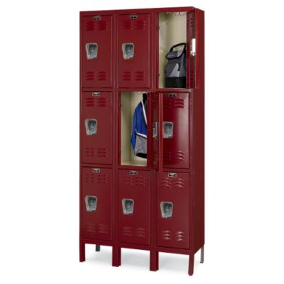 Hallowell Premium 3-Tier Steel Locker - 12X18x24" Opening - 1 Locker Wide - Unassembled - Burgundy