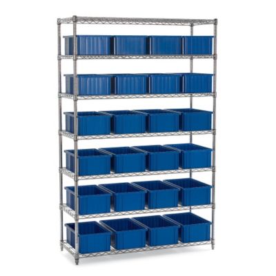 Chrome Wire Shelving With Quantum Dividable Grid Containers - 48X18x74" - (36) 16-1/2 X10-7/8 X6" Containers