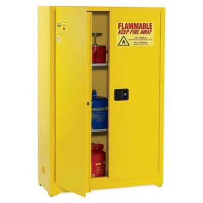 Eagle Double-Wall Flammable Liquids Safety Cabinet - 43X18x65" - 45-Gallon Capacity - Manual-Closing Doors - Yellow - Yellow