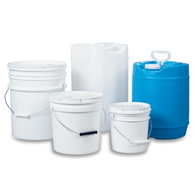 Plastic Pail With Cover - Round Closed Head - 5-Gal. Capacity - Blue - Blue - 11 1/2" dia. - Lot of 4  (F109900)