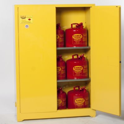 Eagle Double-Wall Flammable Liquids Safety Cabinet - 43X18x44" - 30-Gallon Capacity - Manual-Closing Doors - Includes Type 1 Safety Cans - Yellow