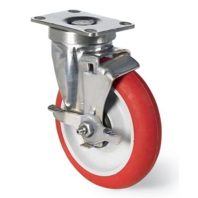 Stainless Steel Casters - Rigid - 5"Dia.X1-1/4"W Polyolefin Wheel - 2-3/4 X3-3/4" Top Plate With 1-3/4 X2-7/8 To 3" Bolt Hole Spacing