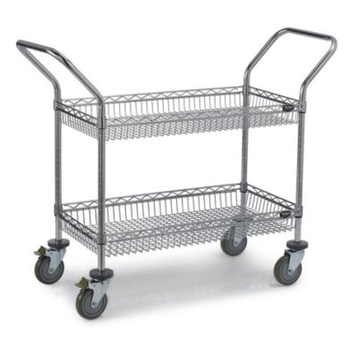 Relius Solutions Chrome Wire Basket Carts - 36"Wx24"D Shelf - 3-1/2"D Basket