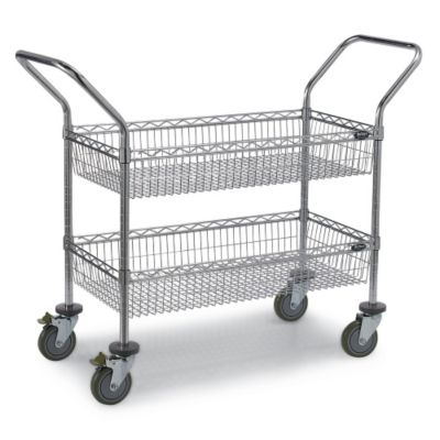 Relius Solutions Chrome Wire Basket Carts - 36"Wx18"D Shelf - 6"D Basket