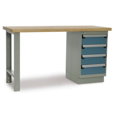 Rousseau Workbenches With One 4-Drawer Pedestal - 6" Front Drawer Height - 60X30" Maple Top