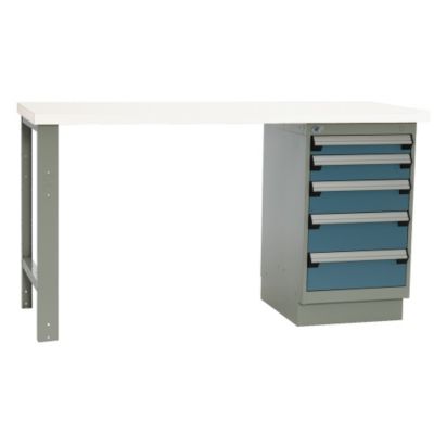 Rousseau Workbenches With One 5-Drawer Pedestal - 3", 4", 5", 6" Front Drawer Heights - 60X30" Maple Top