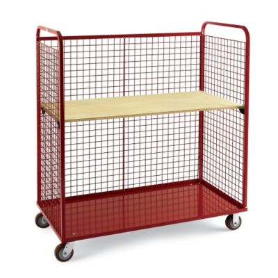 Relius Elite Wire Cage Trucks - Wood Shelf - 5" Polyurethane Casters - 45"Wx24"D Shelf - Red