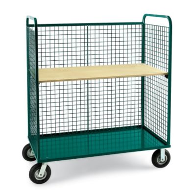 Relius Elite Wire Cage Trucks - Wood Shelf - 8" Pneumatic Casters - 45"Wx30"D Shelf - Red