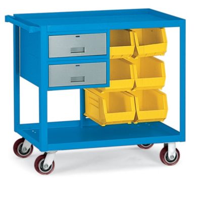 Relius Solutions Two-Drawer Service Carts With Six Bins - 36"Wx24"D Shelf - 36"H - 5" Polyurethane Casters