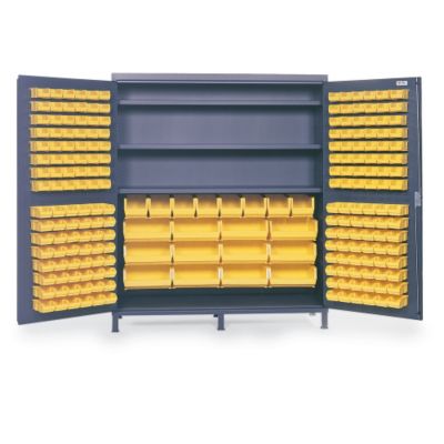 Valley Craft Vari-Tuff High-Capacity 72"W Bin Cabinet - 72X24x84" - Includes 264 Yellow Bins - Gray