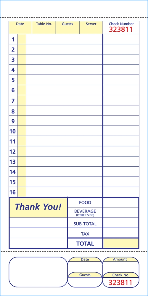 1-Part Tag Guest Checks