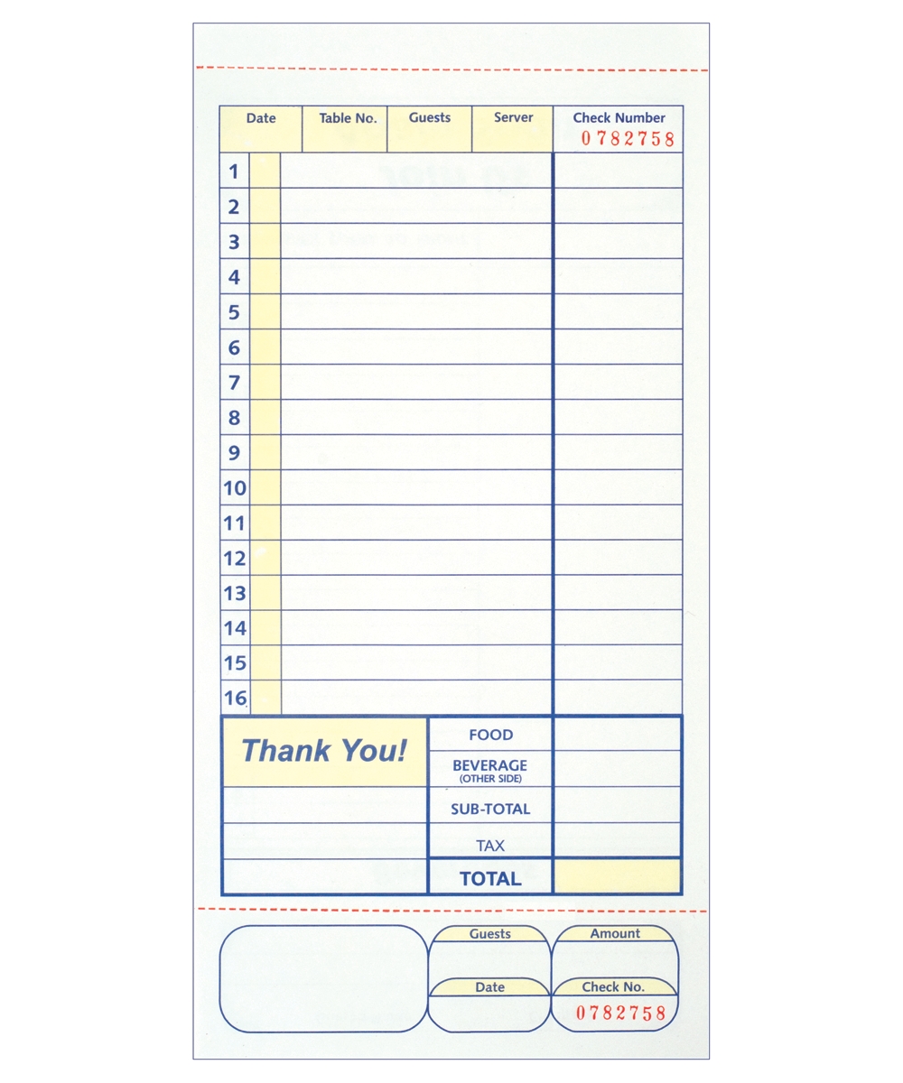 1 Part Padded, Tag Guest Check, 4.25 x 8.5, per 2,000