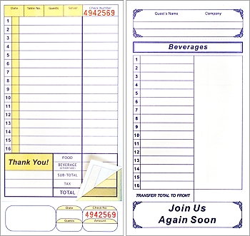 Padded, 4¼ x 8½, 2 Part Guest Checks, Standard Tag, per 2,000