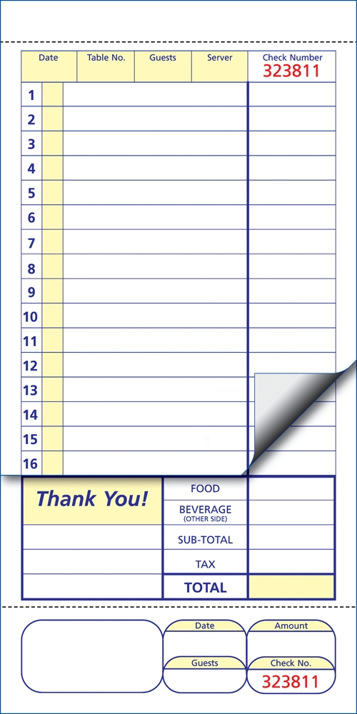 2 Part Padded, Tag Guest Check, Carbonless, 4.25 x 8.5, per 2,000