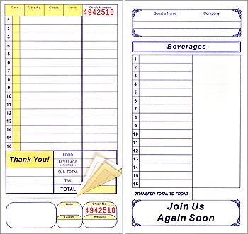Padded, 4¼ x 8½, 3 Part Guest Checks, Standard Tag, per 2,000