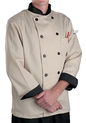 Light Taupe with Black Contrast Chef Coat