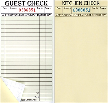 Stapled, 3⅜ x 6¾, 2 Part Guest Checks, Soft Sheet, per 2,000