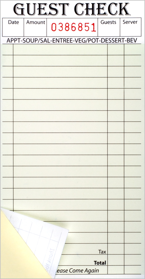 3⅜ x 6¾, Soft Sheet, 2 Part Guest Checks