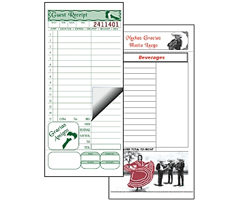 Padded, 4¼ x 9, 2 Part Guest Checks, Mexican Theme, Extra Stiff, per 2,000