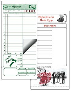 4¼ x 9, Extra Stiff, 2 Part Guest Checks, Mexican Theme