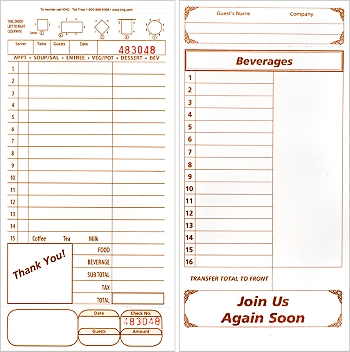 Padded, 4¼ x 8⅜, 1 Part Guest Checks, Extra Stiff, per 2,000