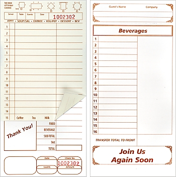 Loose, 4¼ x 9, 2 Part Guest Checks, Extra Stiff, per 2,000