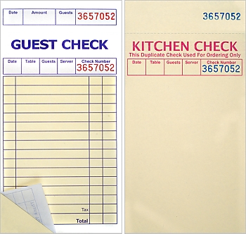 Padded, 3⅜ x 6½, 2 Part Guest Checks, Soft Sheet, per 2,500