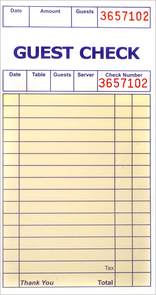 3⅜ x 6½, Soft Sheet, 1 Part Guest Checks