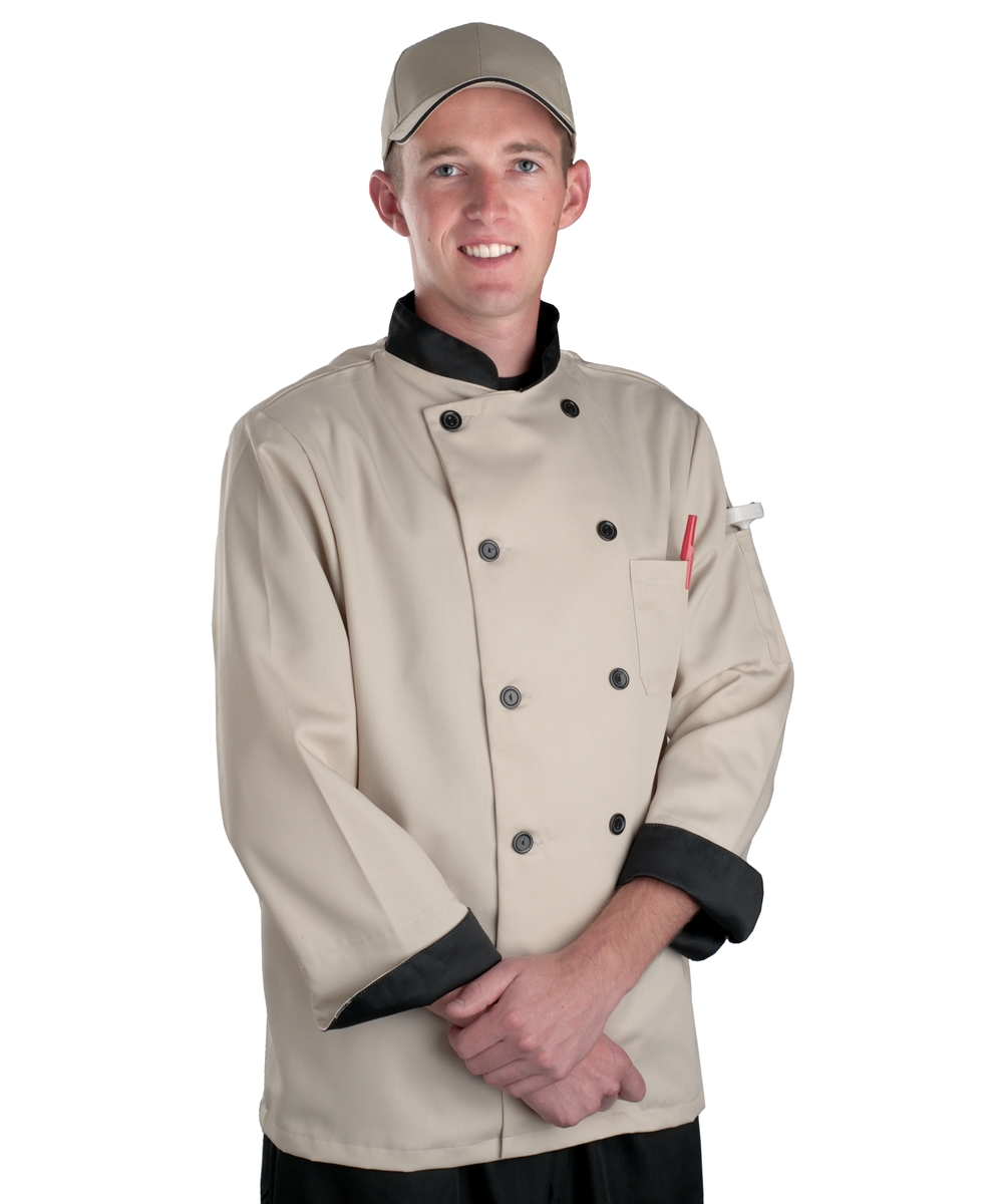 Light Taupe with Black Contrast Chef Coat