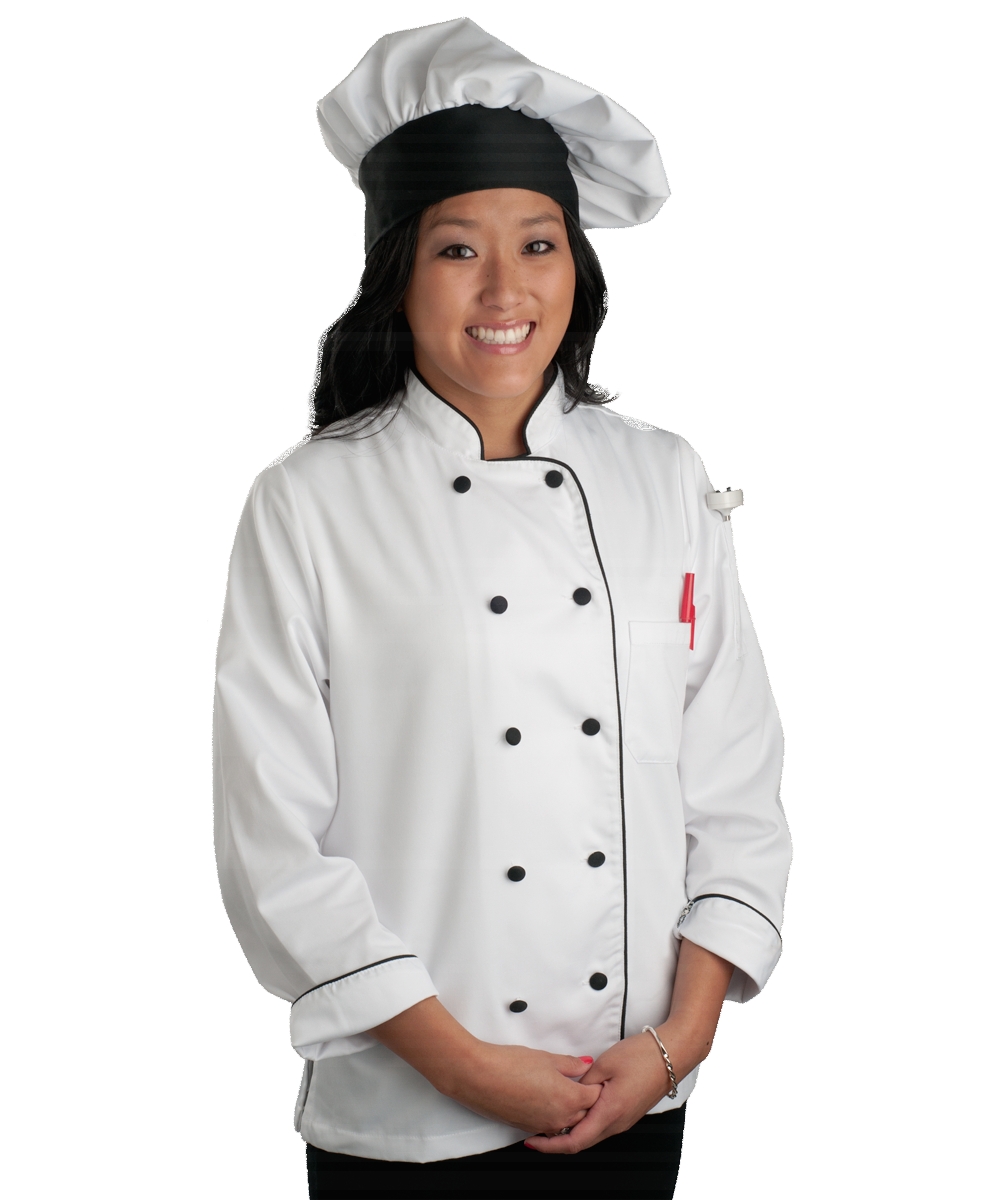 Womens Executive Chef Coat with Black Piping