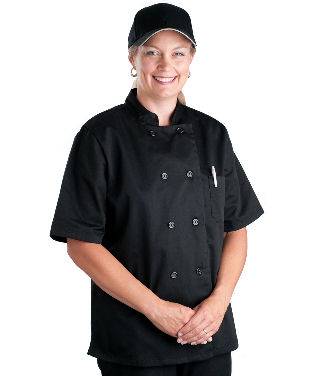 Womens Black Classic Short Sleeve Chef Coat