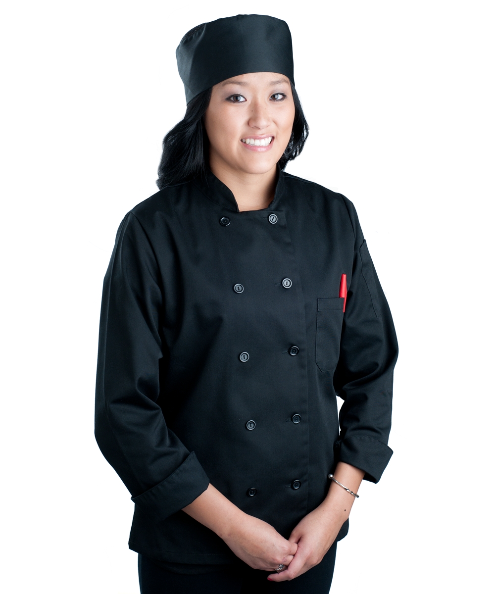Womens Black Classic Long Sleeve Chef Coat