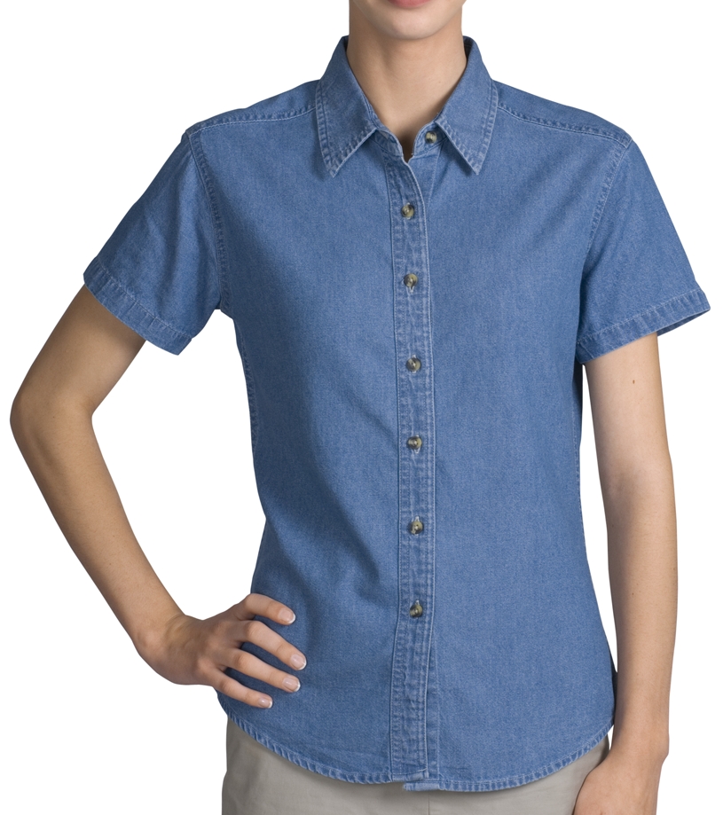 Womens Denim Shirt, Short Sleeve, Clearance