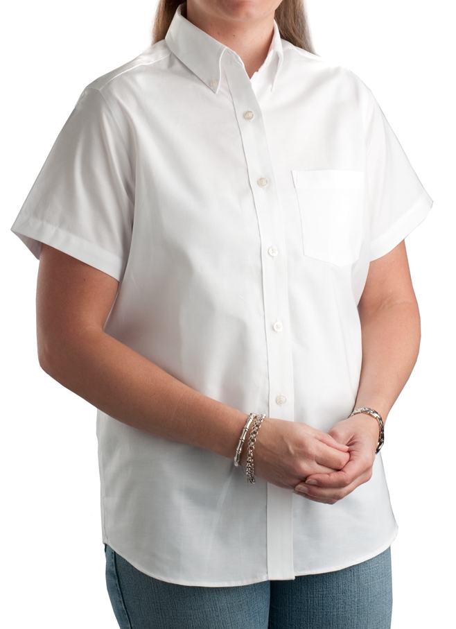 Womens Longer Tail Short Sleeve Oxford Shirt