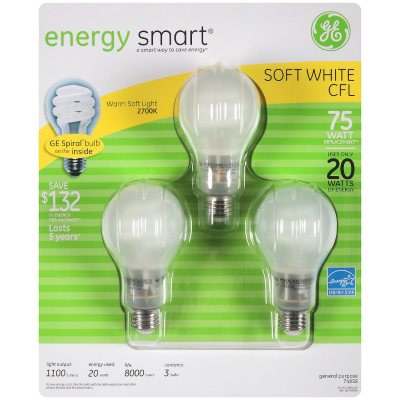 GE Energy Smart® CFL 20 Watt Covered Spiral Bulbs - 3 pk.