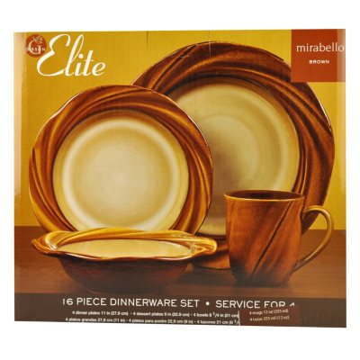 Gibson Elite Mirabellow 16 Piece Dinner Set - Brown.  Ends: May 23, 2012 6:53:00 PM CDT