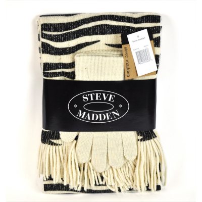 Steve Madden Scarf And Glove Set - Black & Ivory