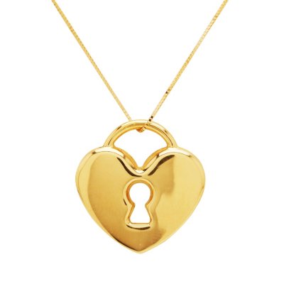 Heart Lock Pendant on 18" Box Chain in 14K Yellow Gold.  Ends: Jun 20, 2013 12:00:00 AM CDT