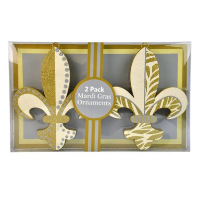 Mardi Gras Ornamants - 2 pk. - Gold, Silver & White